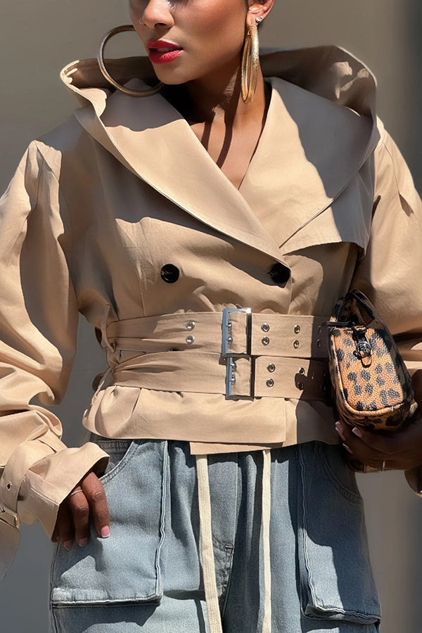 Casual Double Breasted Belted Hooded Trench