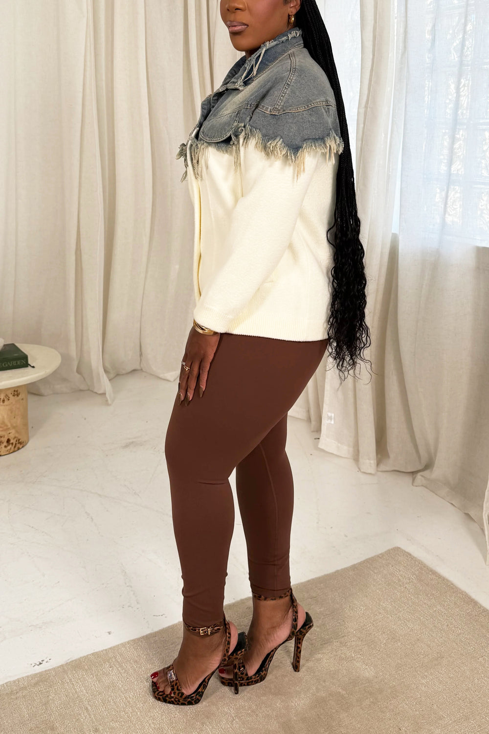 Oversized Raw Edge Denim Patchwork Jacket