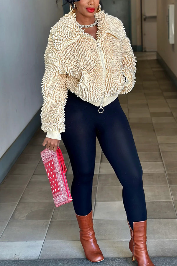 Effortless Lapel Plush Chenille Chunky Jacket