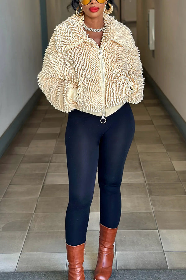 Effortless Lapel Plush Chenille Chunky Jacket