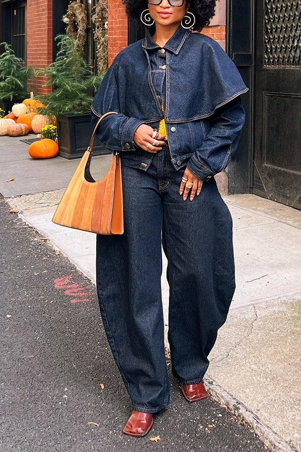 Unique Cape Patchwork Denim Jacket & Scimitar Jeans Set