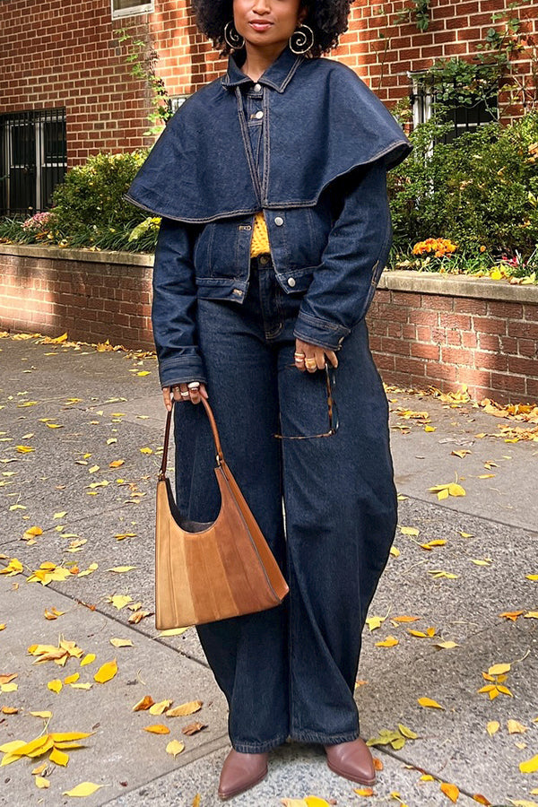 Unique Cape Patchwork Denim Jacket & Scimitar Jeans Set
