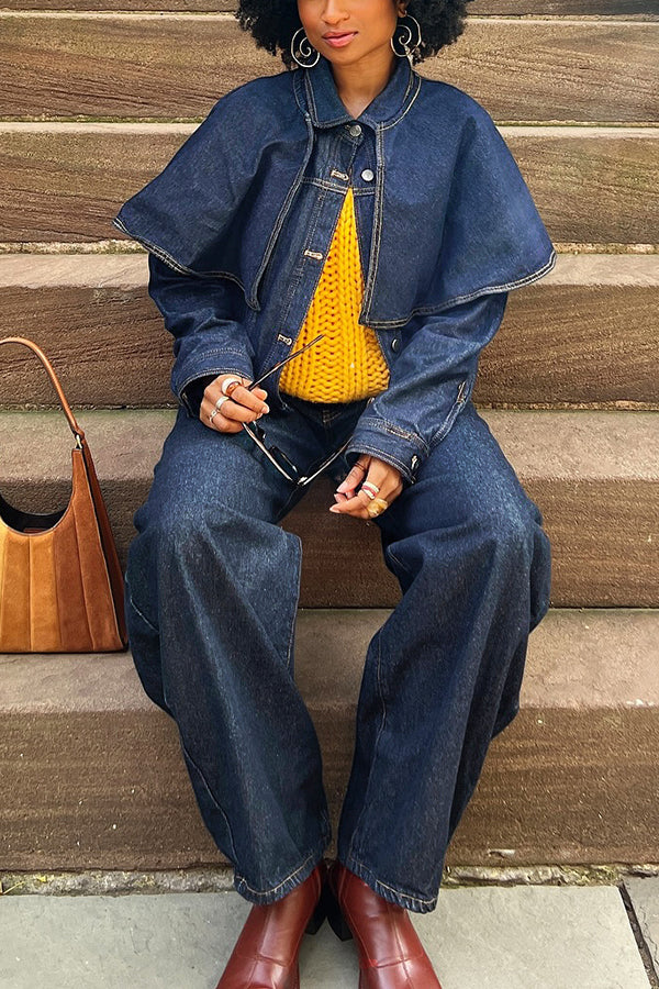 Unique Cape Patchwork Denim Jacket & Scimitar Jeans Set