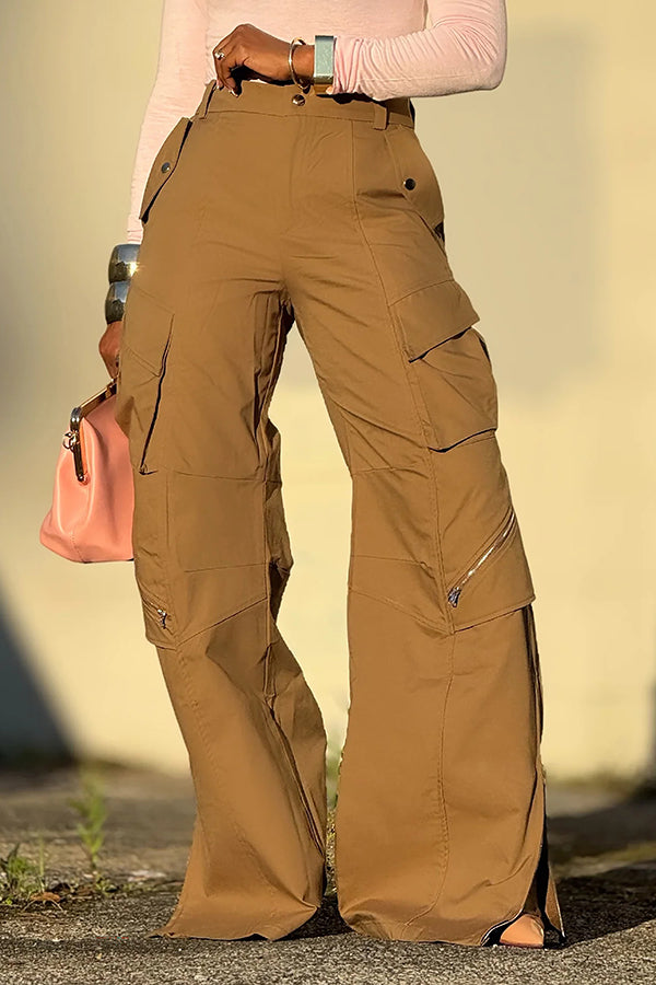 Versatile Zipper Detailed High Waist Wide Leg Pants