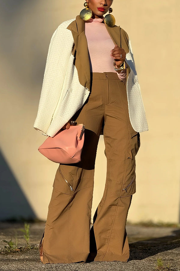 Versatile Zipper Detailed High Waist Wide Leg Pants