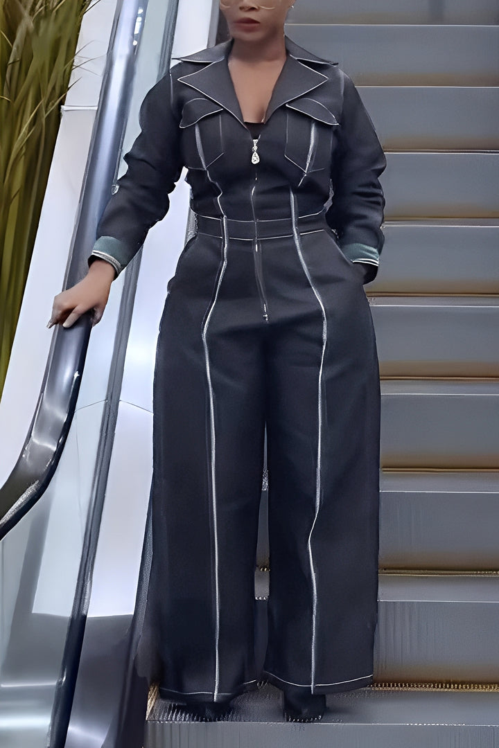 Relaxed Lapel Seam Detail Wide Leg Jumpsuit