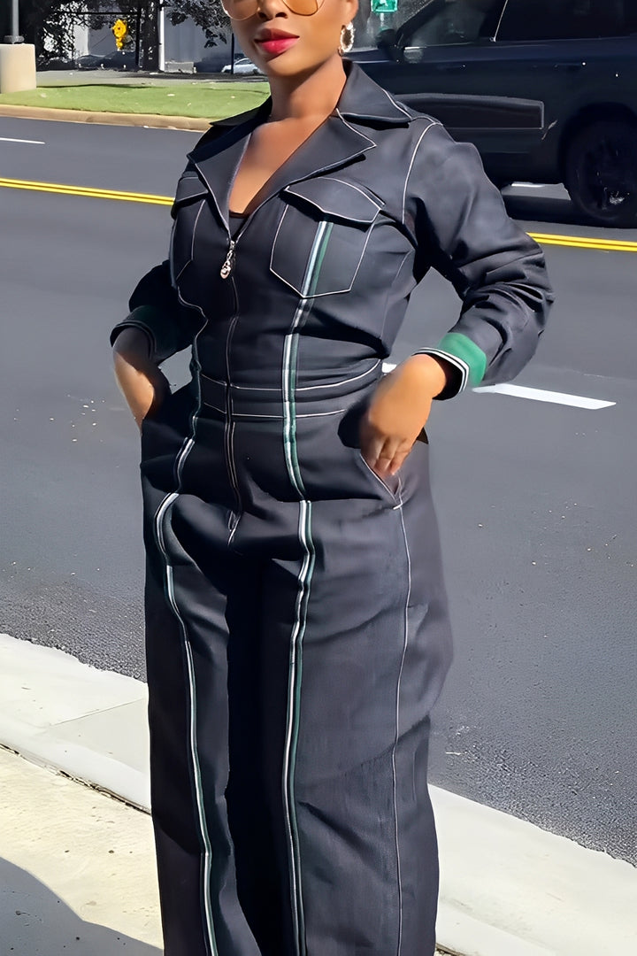 Relaxed Lapel Seam Detail Wide Leg Jumpsuit