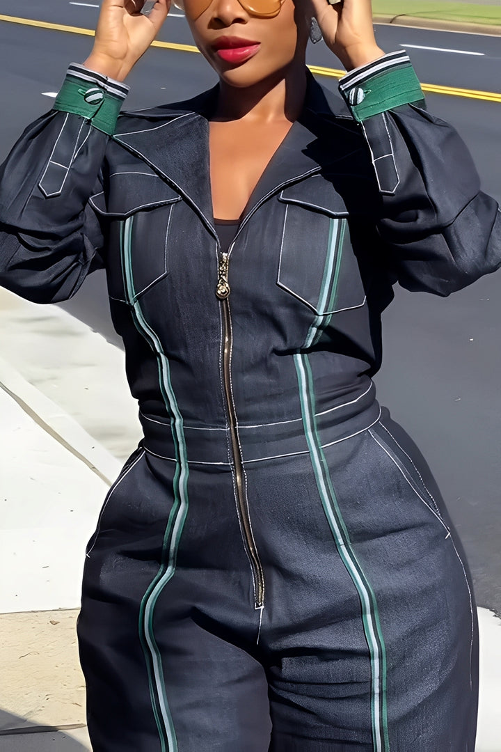 Relaxed Lapel Seam Detail Wide Leg Jumpsuit