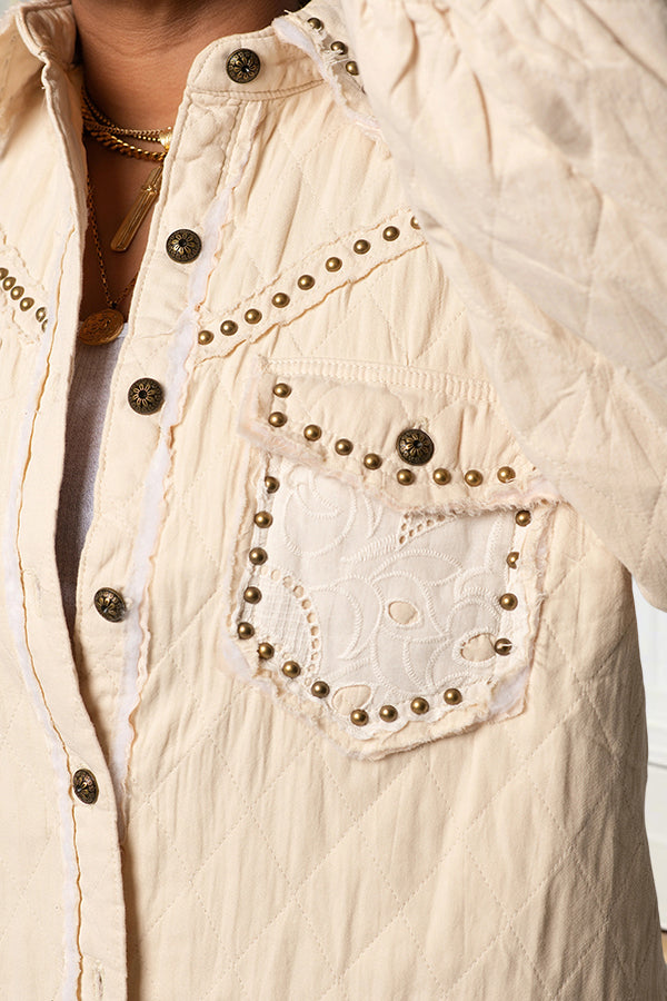 Casual Quilted Rivet Jacket & Drawstring Pants Set