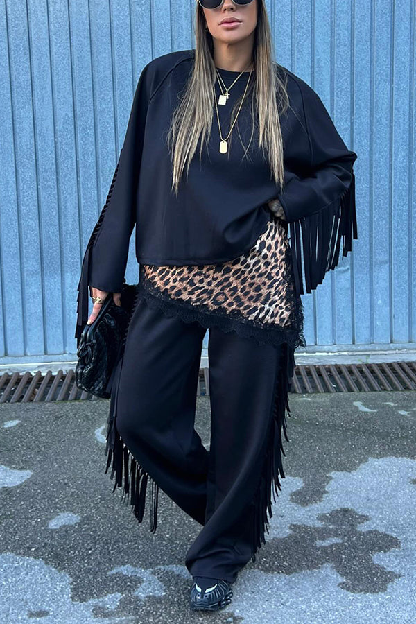 Casual Loose Tassel Sweatshirt & Pants Set