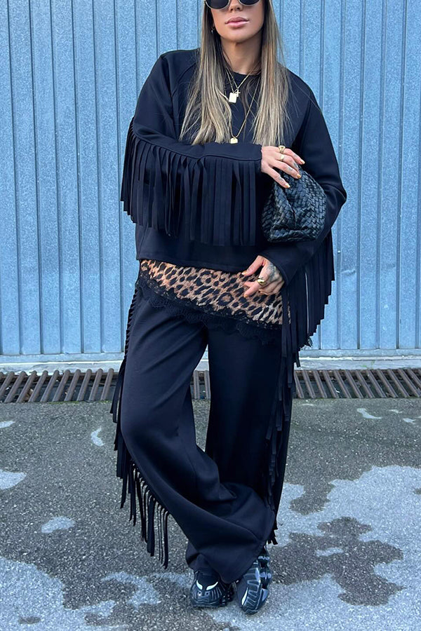 Casual Loose Tassel Sweatshirt & Pants Set