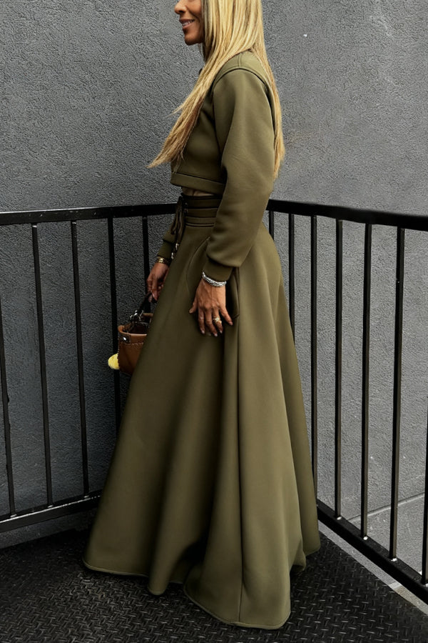 Casual Cropped Sweatshirt & Drawstring A Line Skirt Set