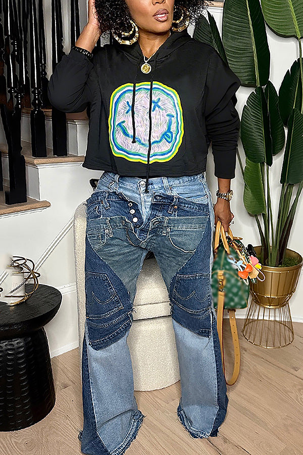 Casual Smiley Face Print Hoodie