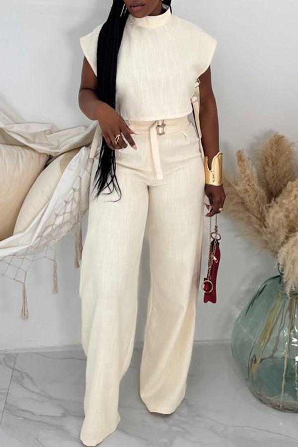 Chic Linen Side Strap Top & Pants Set