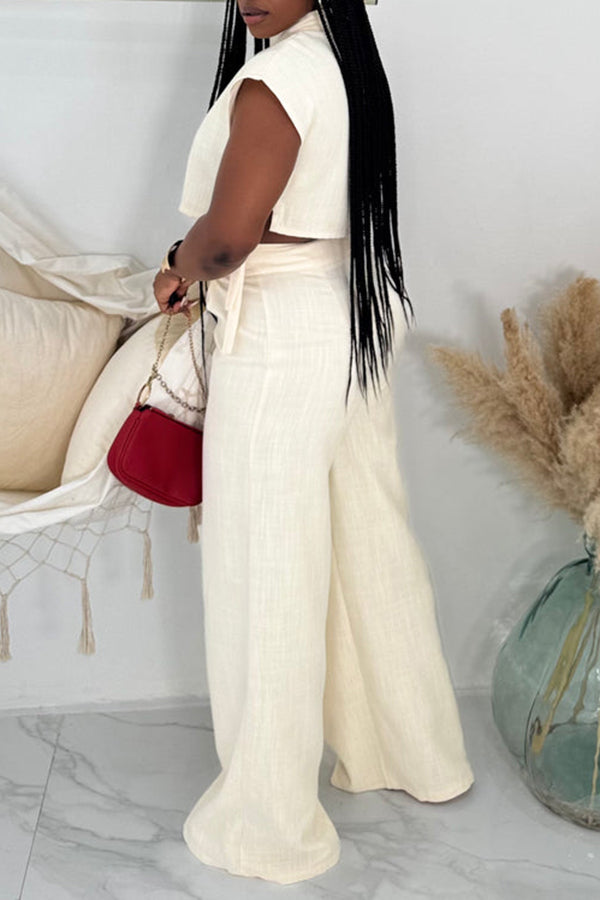 Chic Linen Side Strap Top & Pants Set