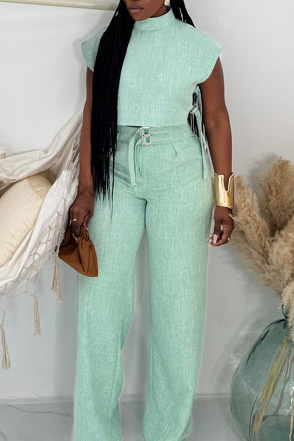 Chic Linen Side Strap Top & Pants Set