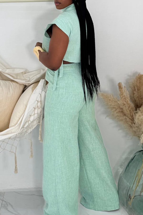 Chic Linen Side Strap Top & Pants Set