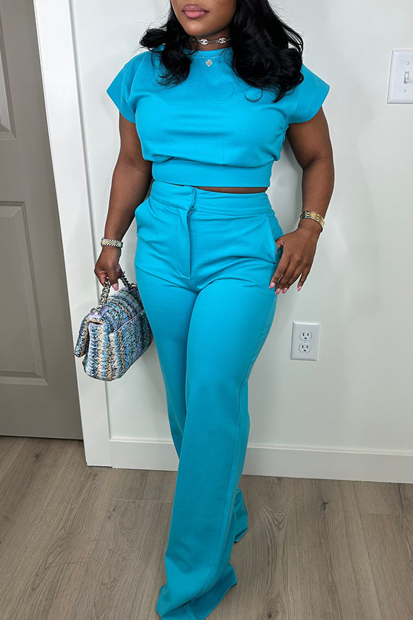 Stylish Cap Sleeve T-shirt & Pants Set