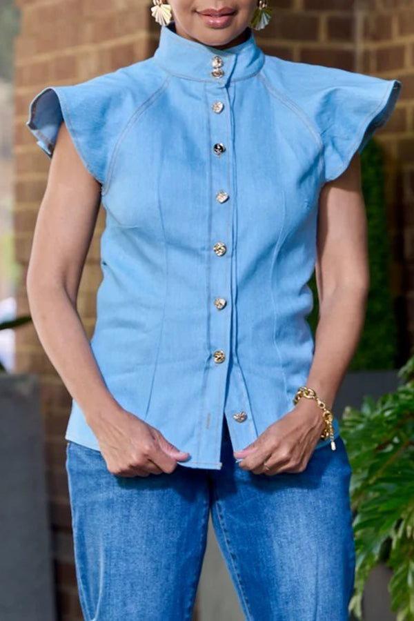 Classic Flutter Sleeve Denim Top