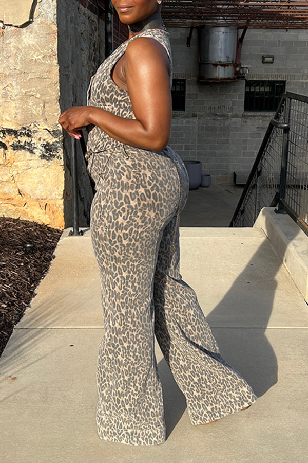 Chic Leopard Denim Two Piece Set