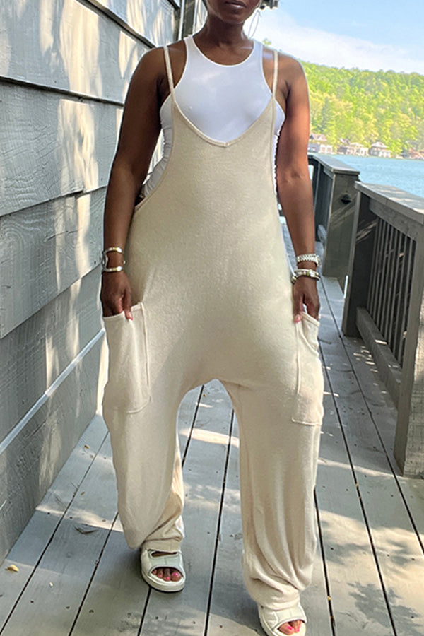 Casual Sling Draped Pockets Jumpsuit
