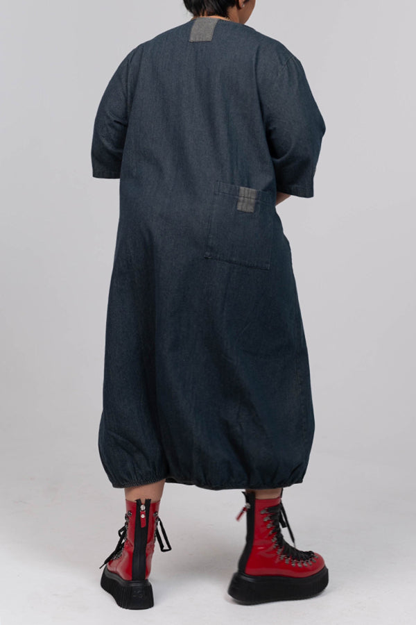 Retro Patched Pocket Distressed Dress