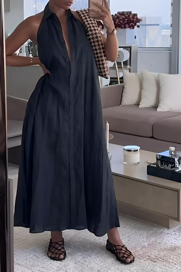 Vacation Halterneck Open Back Shirt Dress