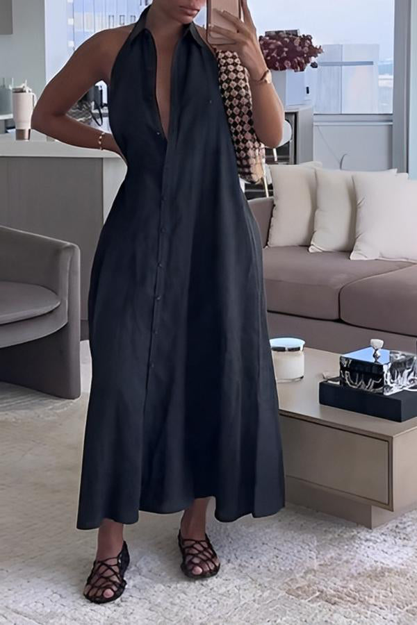 Vacation Halterneck Open Back Shirt Dress