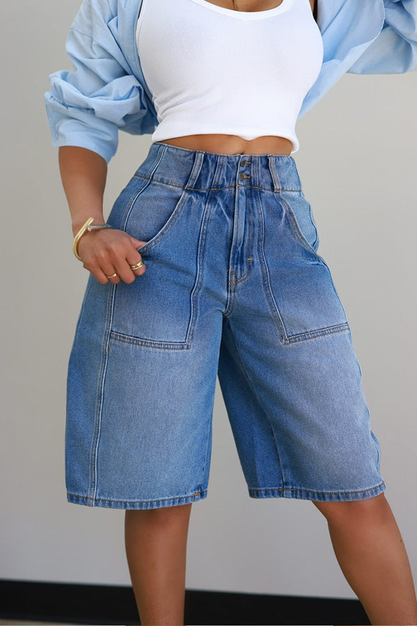 Chic Slant Pocket Denim Shorts 