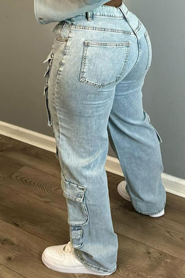 Stylish Flap Pocket Straight Jeans