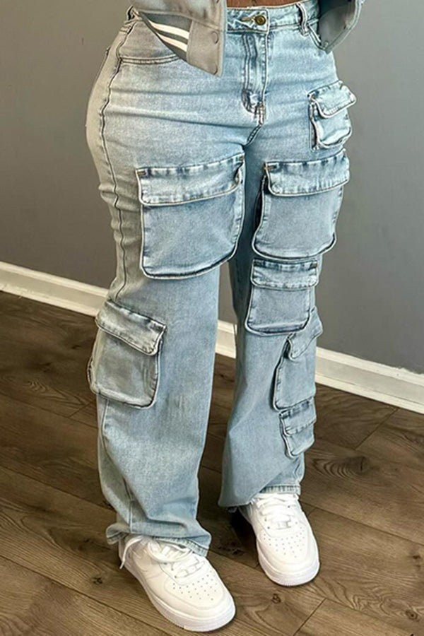 Stylish Flap Pocket Straight Jeans