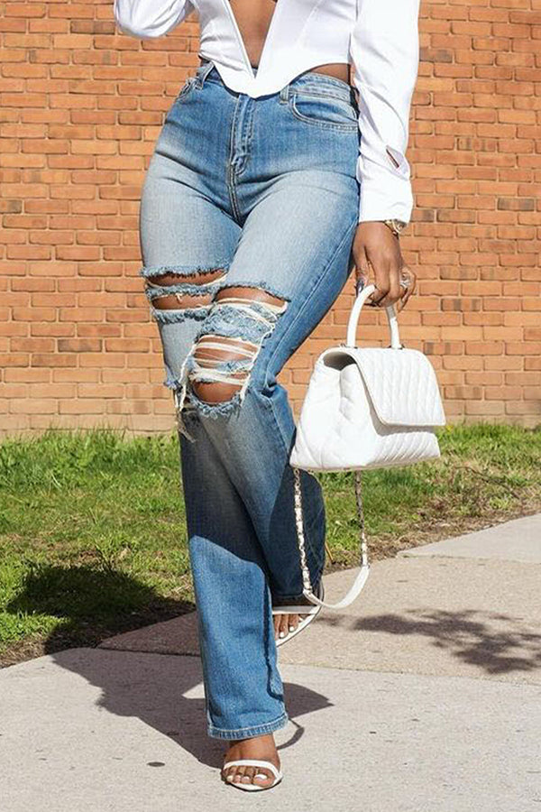 Stylish Slant Pocket Ripped Jeans