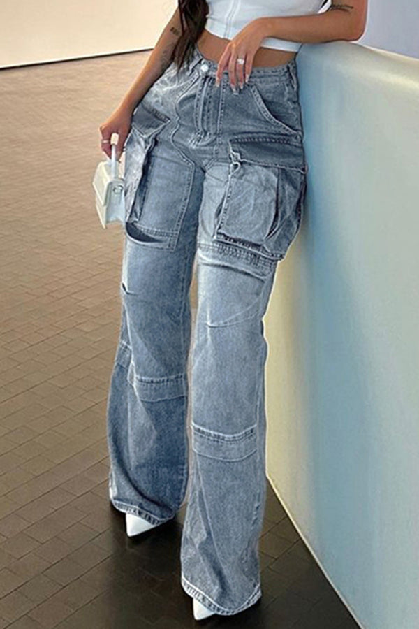Stylish Light Washed Flap Pocket Jeans
