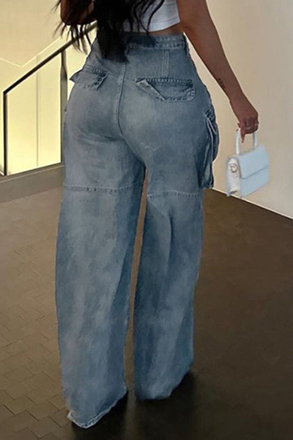 Stylish Light Washed Flap Pocket Jeans