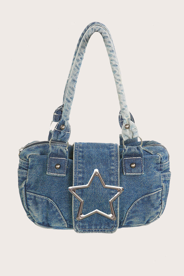 Stylish Five Pointed Star Decoration Denim Handbag