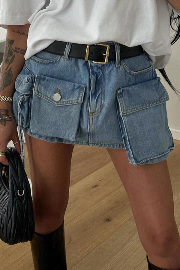 Stylish Flap Pocket Denim Skirt 