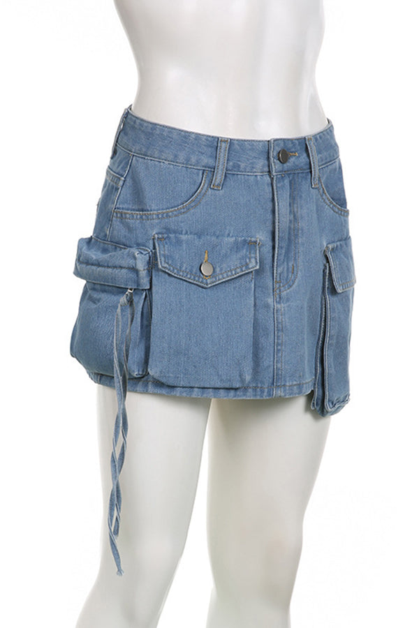 Stylish Flap Pocket Denim Skirt