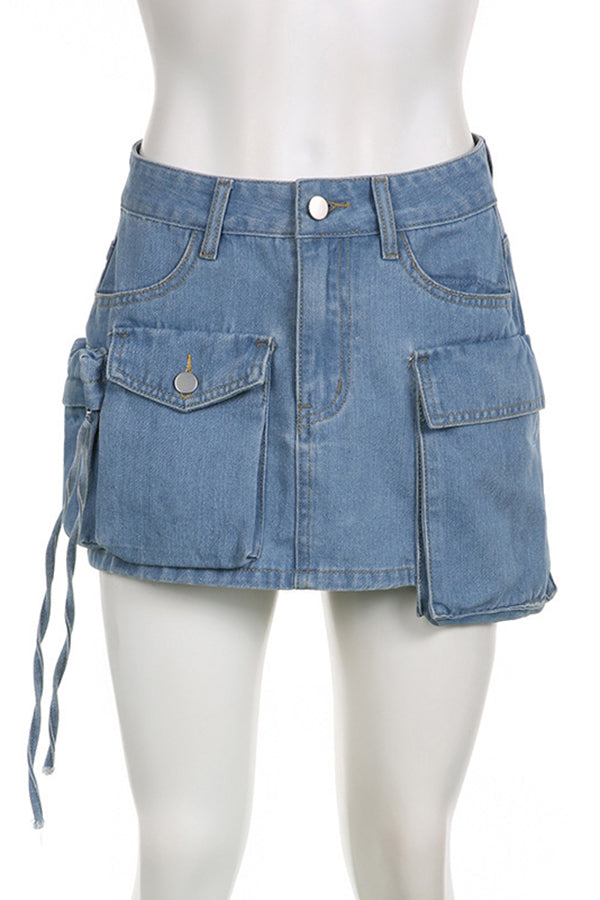 Stylish Flap Pocket Denim Skirt