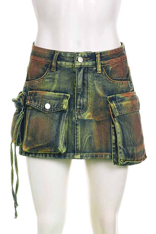 Stylish Flap Pocket Denim Skirt 