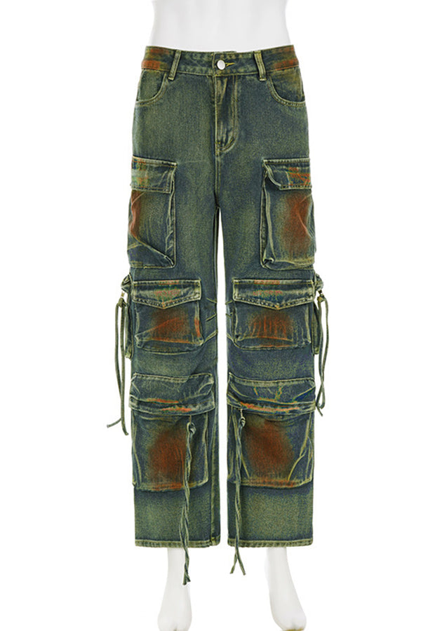 Stylish Flap Pocket High Waist Jeans