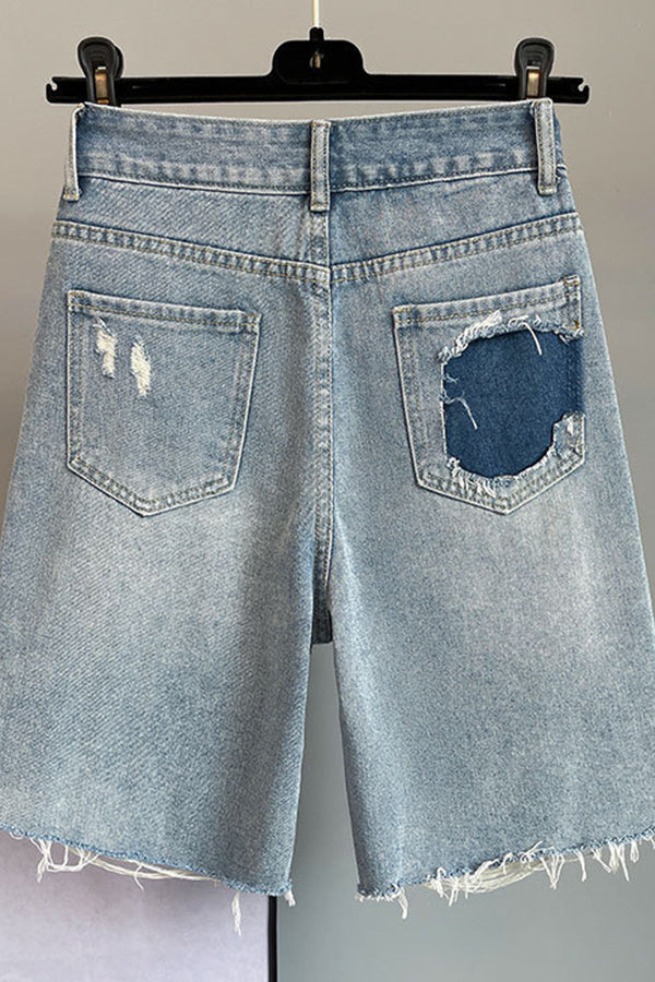 Stylish Ripped Raw Trim Denim Jeans