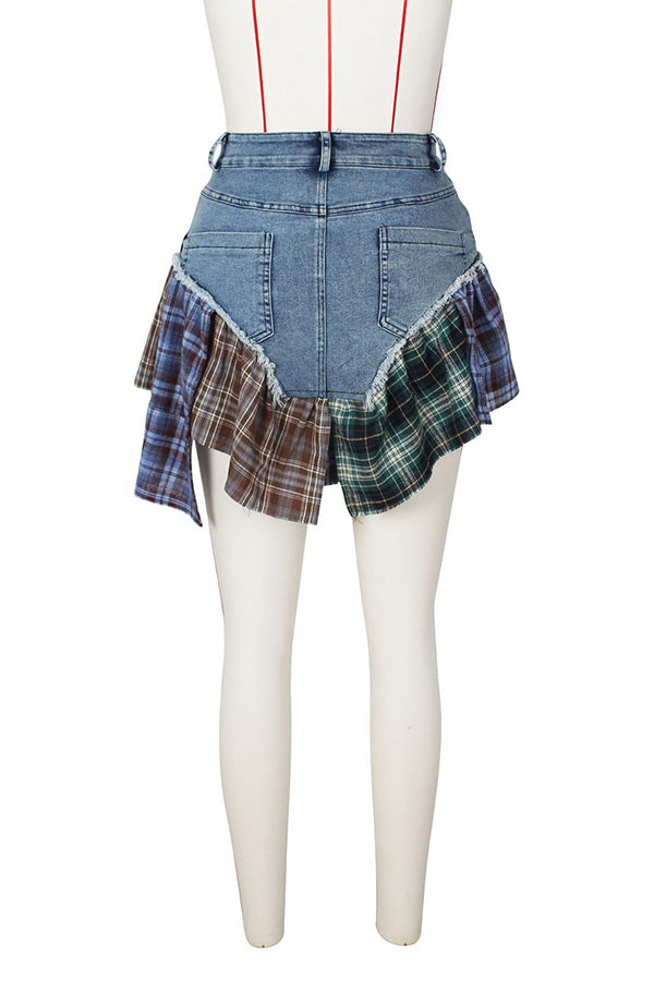 Stylish Denim Asymmetrical Hem Skirt