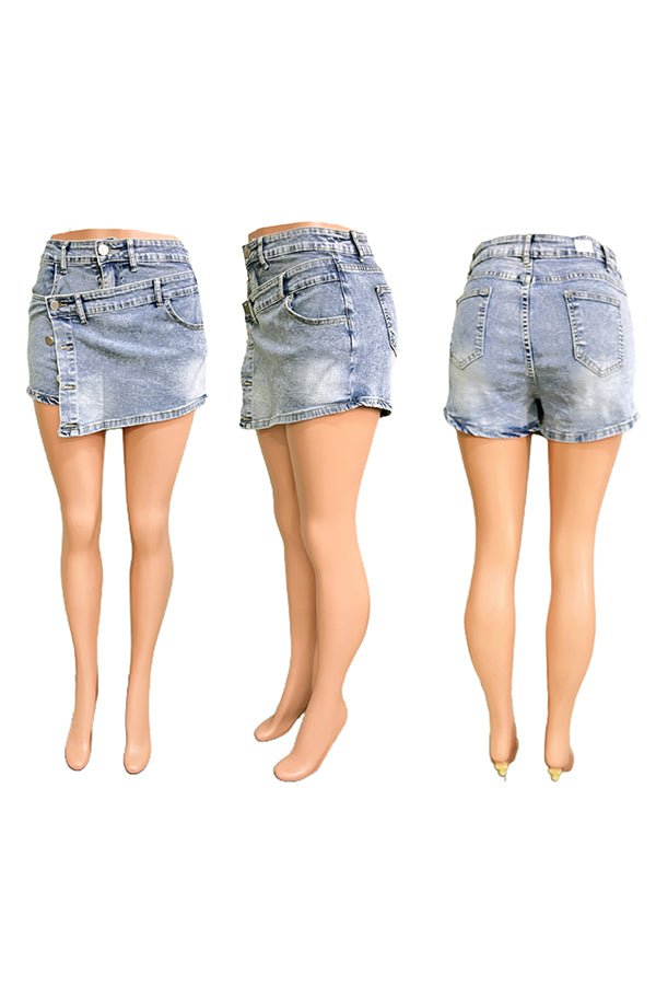 Personalized Asymmetrical High-Waisted Denim Shorts