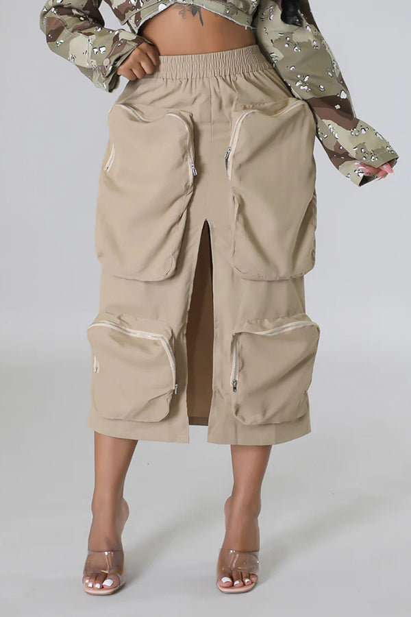 Versatile Four-Pocket Zip Panel Skirt