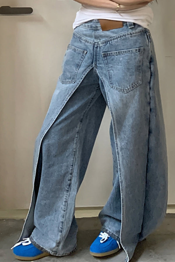 Fashionable Front And Back Deconstructed Jeans