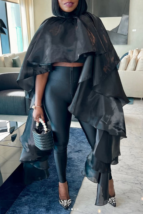 Stylish Satin Loose Ruffle Cape*