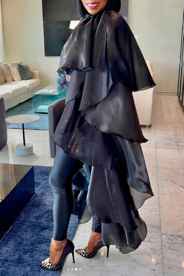 Stylish Satin Loose Ruffle Cape*