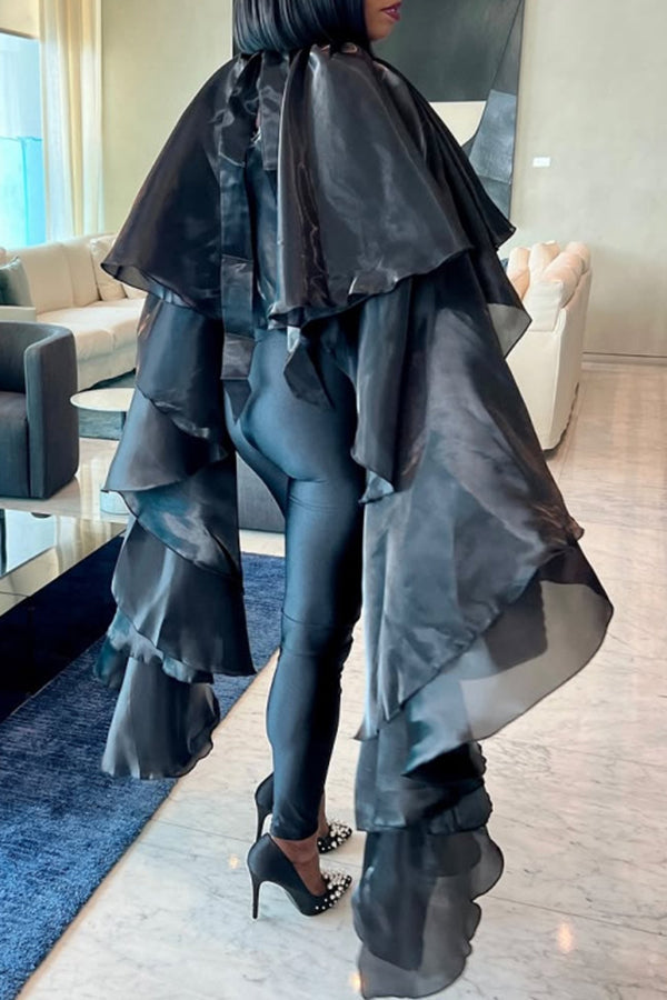 Stylish Satin Loose Ruffle Cape*