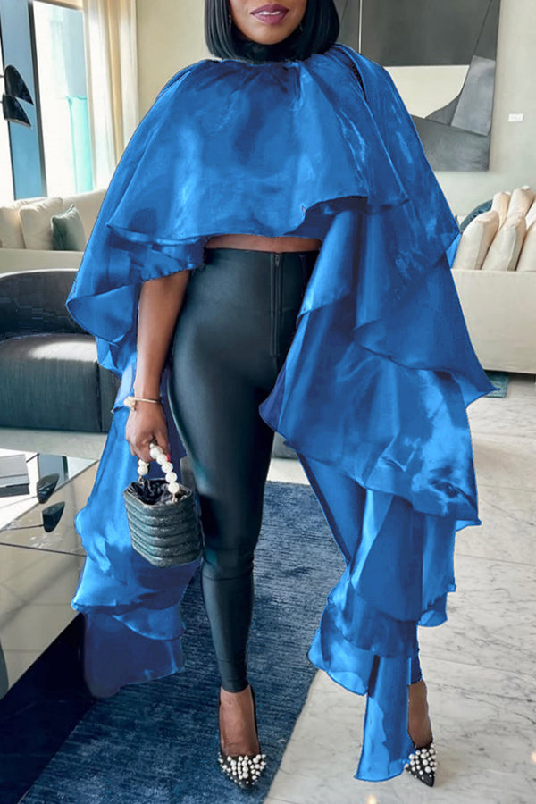 Stylish Satin Loose Ruffle Cape*
