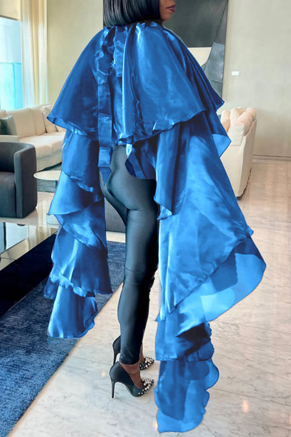 Stylish Satin Loose Ruffle Cape*